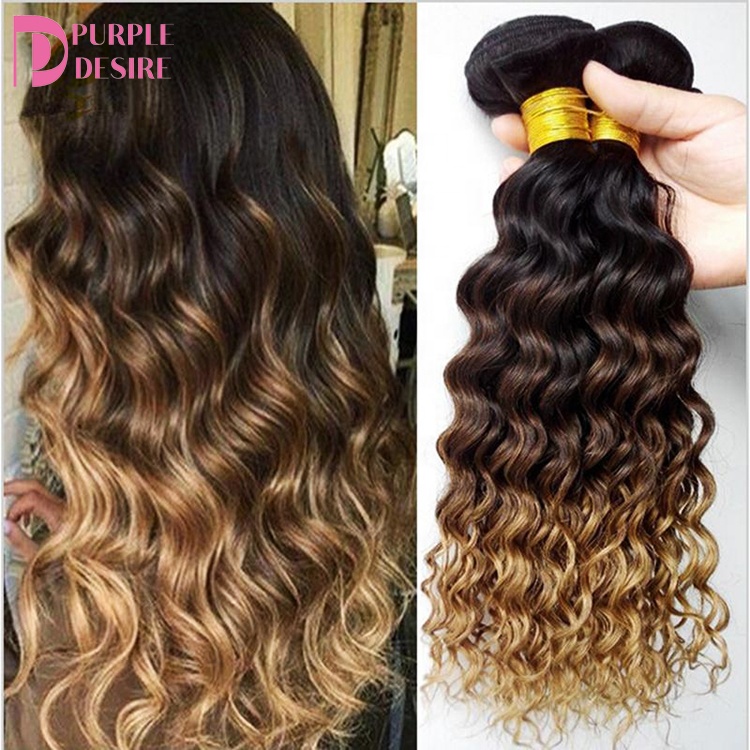 Xuchang hair factory Wholesale blonde  1b 4 27 deep wave hair bundles