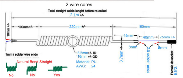 PVC Spiral Coiled Cord Copper Conductor Electric Wire