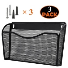 High-Quality Black Mesh Wall Storage Baskets - 3-Piece Metal File Organizer Set