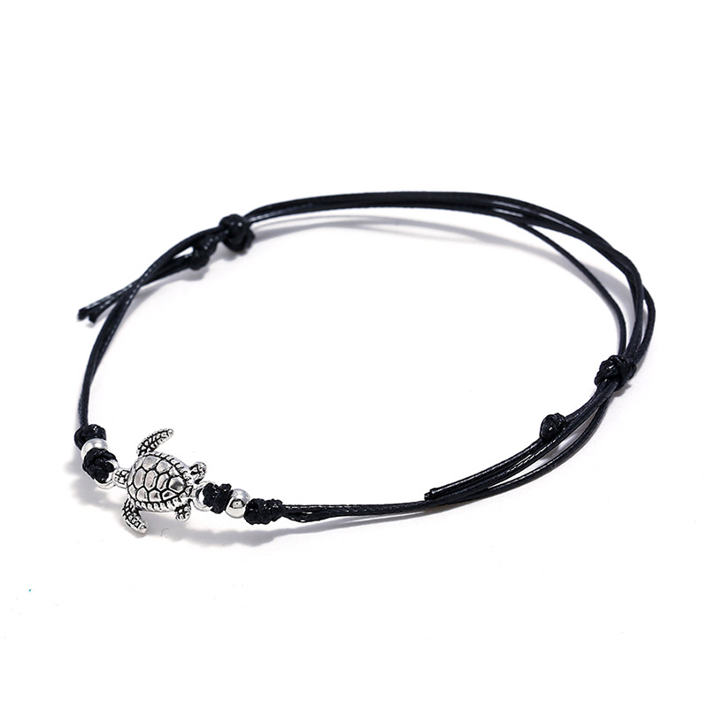 anklets for women silver tortoise animal charm anklet wax cord bracelet silver anklet foot jewelry