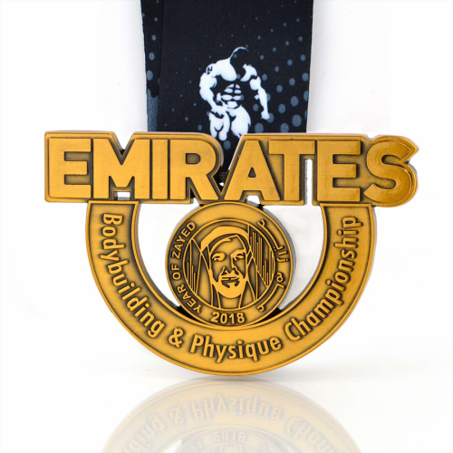 Custom golden bodybuliding physique championship medal