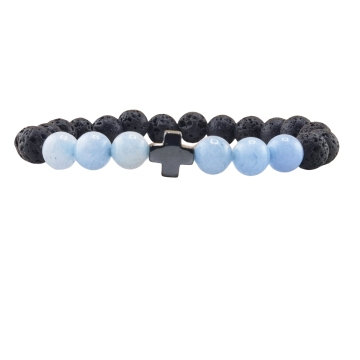 Hot Sale Aquamarine Cross Pendant Beaded Bracelets - Round Healing Jewelry (8mm Elastic Charm Beaded Bracelets)