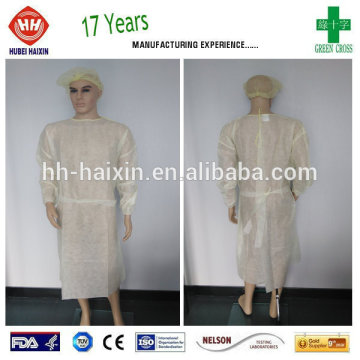 Knitted Isolation Gown Yellow In SMS or PP Material