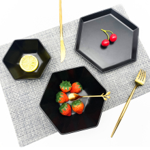 New arrivals hexagon-shape black and white dinnerware china dinnerware sets porcelain dinner set 4 pieces