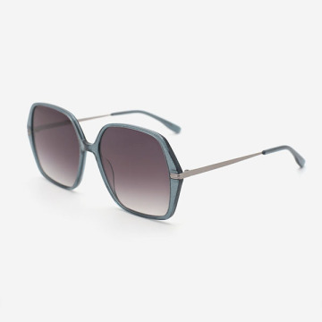 Polygonal Acetate And Metal Combined Women's Sunglasses 23A8116