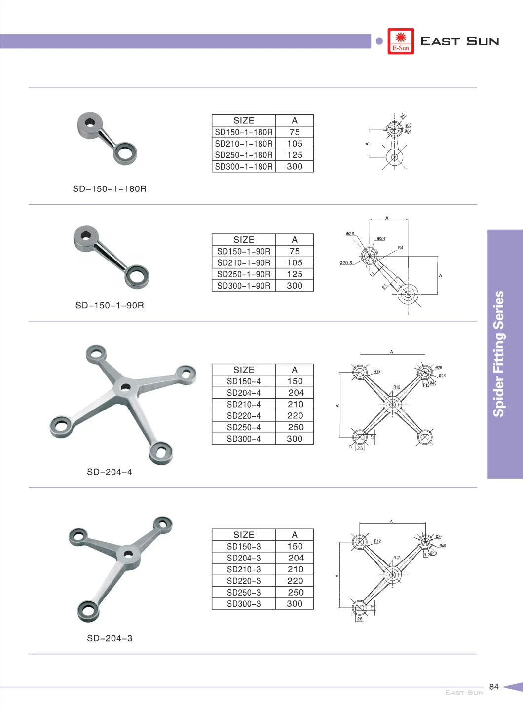 AISI 316 Glass Spider Fitting (SD-150-1-90R)