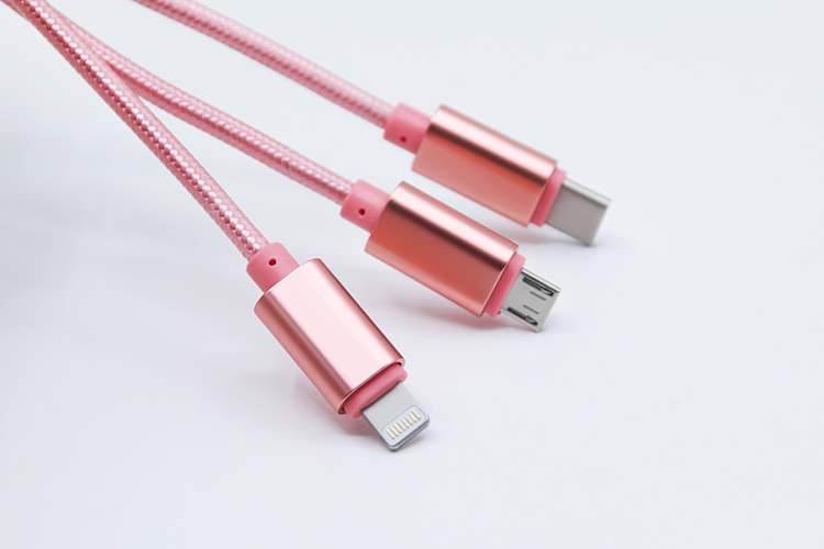 Yijiashishang 3 in 1 usb cable for iphone  micro type c mobile phone accessories three in one cables