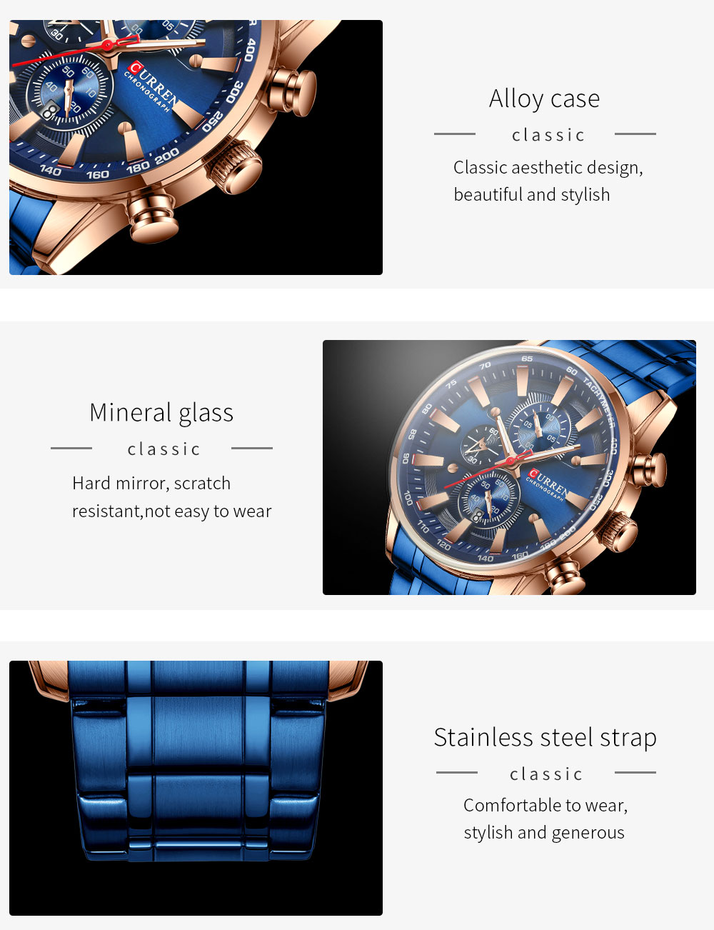 CURREN 8351 Chronograph Wrist Watch Blue Quartz Men Watch Stainless Steel Fashion Luminous Relogio Masculino