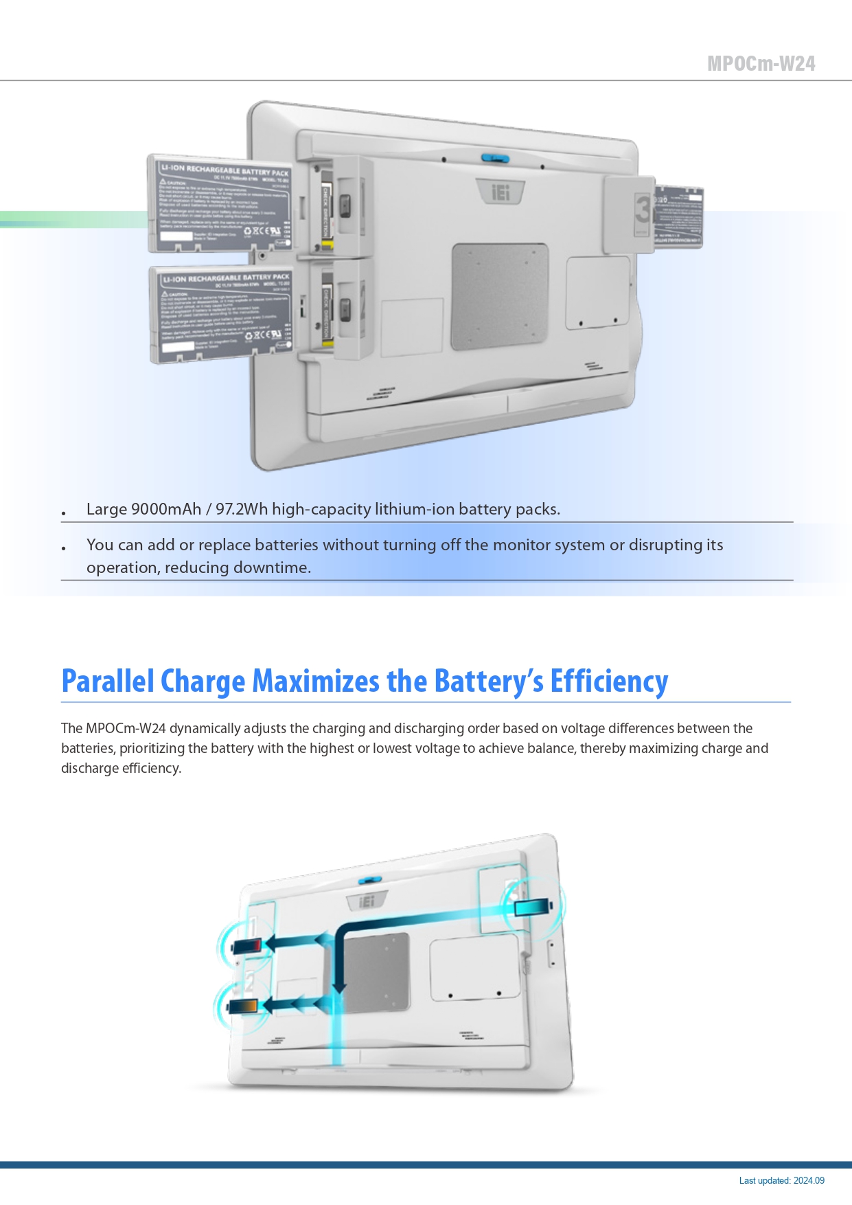 IEI MPOCm-W24 23.8 inch FHD Medical Monitor  IP65 front bezel 10-point PCAP touchscreen  Hot-swappable batteries