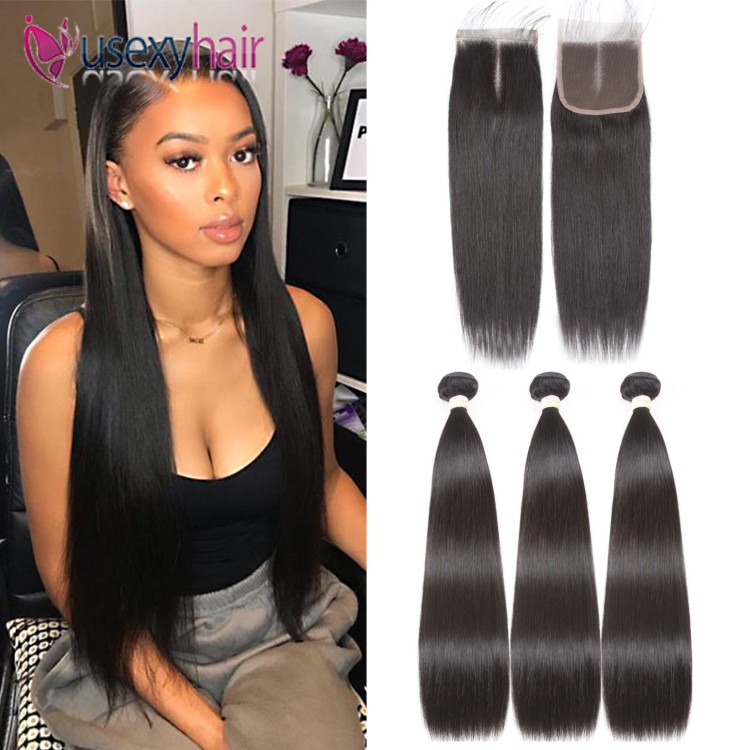 Malaysian Raw Hair Vendors Grade 12A Virgin Unprocessed Straight Human Hair Bundles With Lace Frontal Closure