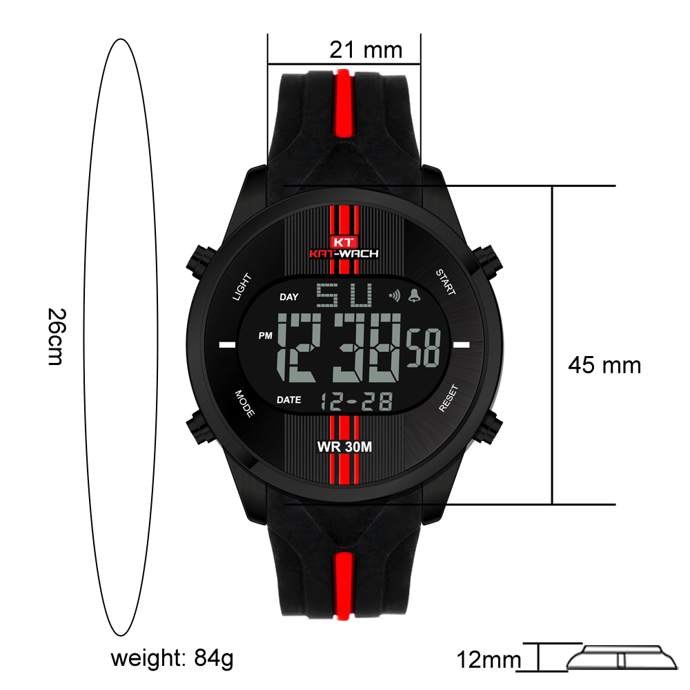 KAT WACH 716 Men Digital Watch Water Resistant Silicone Strap Sport WristWatches