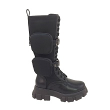 Women's Pure Color Lace-Up Thigh-High Combat Boots