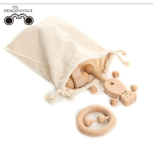 Baby wooden organic beech teething ring baby