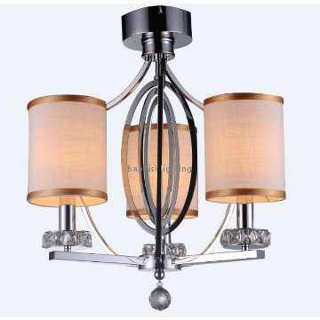 Iron Morden Ceiling llights, 3Heads, Steel& K9 Crystal & Fabric shade