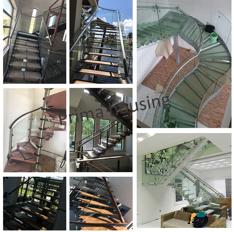 China indoor solid rubber wood curved staircases