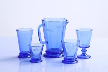 Dragonfly Pattern Drinking Glass Tumbler and Goblet Pitcher Set of 6