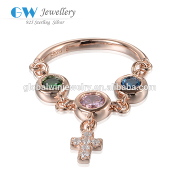 14k Rose Glod Nature Stones Rings Fashion Party Rings Crystal Cross Dangle Ring