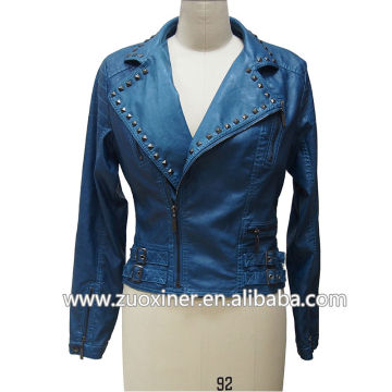 Studs blue leather jacket, models leather jackets for women