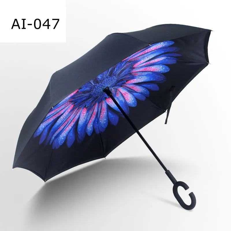 Windproof Reverse Umbrella Inverted Umbrella with C Handle