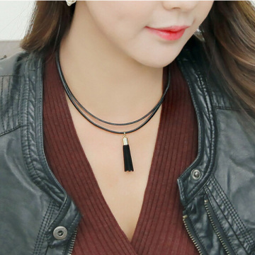 Double Layered leather necklaces with tassel charm necklace
