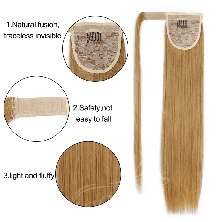 Wholesale Cheapest Blonde Straight Wrap Around Natural Ponytail Piece For Women High Quality Synthetic Hair Extension