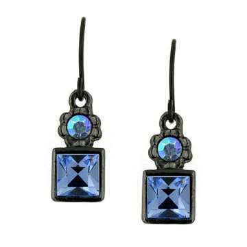 Drop earring gun black plated earring with blue zircon