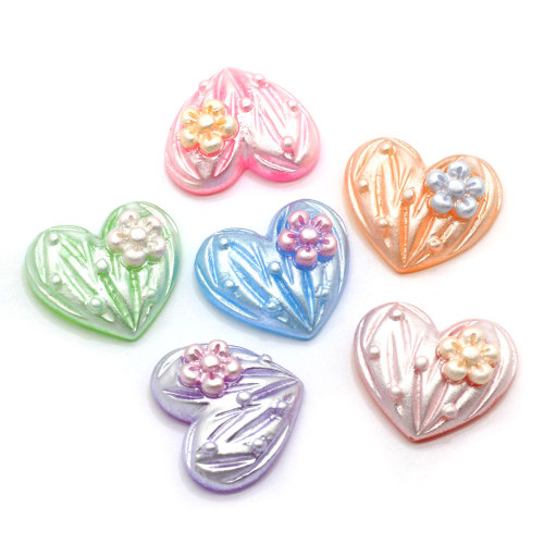 Hot Popular 20MM Flatback Pearl Heart Resin Cabochons Rhinestones For Jewelry Making Mobile-Phone-Case Nail Art Decorations