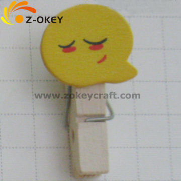 hot sale Cute QQ expressions silk screening wood clips