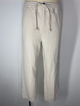 Drawstring Button Cotton And Linen Pants