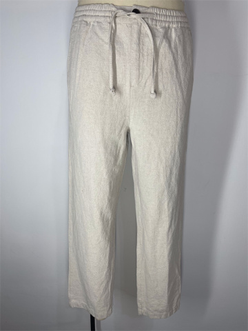 Drawstring Button Cotton And Linen Pants