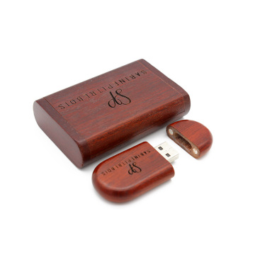 Unidad flash USB redonda de madera con caja