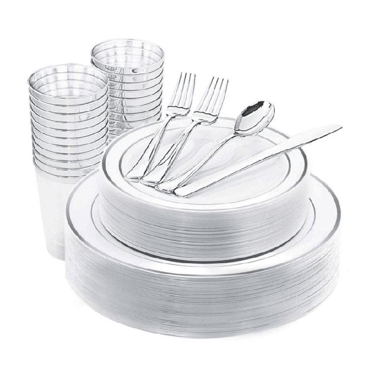 175 Piece Dinnerware Party Supplies Set - Silver Disposable Dinnerware Set Plastic Silverware Set for Wedding Holiday Parties