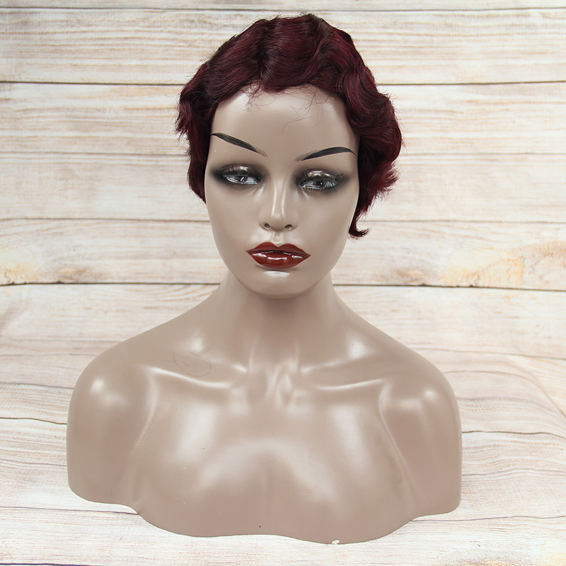 99j color wig making sewing machine -cap , pixel cut short human hair Indian wig with hair glue less