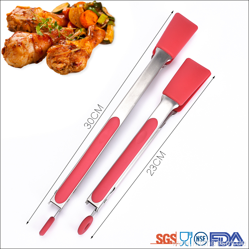 Rubber grip handle silicone serving salad kitchen tongs