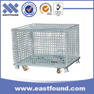 Stacking Steel Storage Movable Wire Basket Cage With Wheels