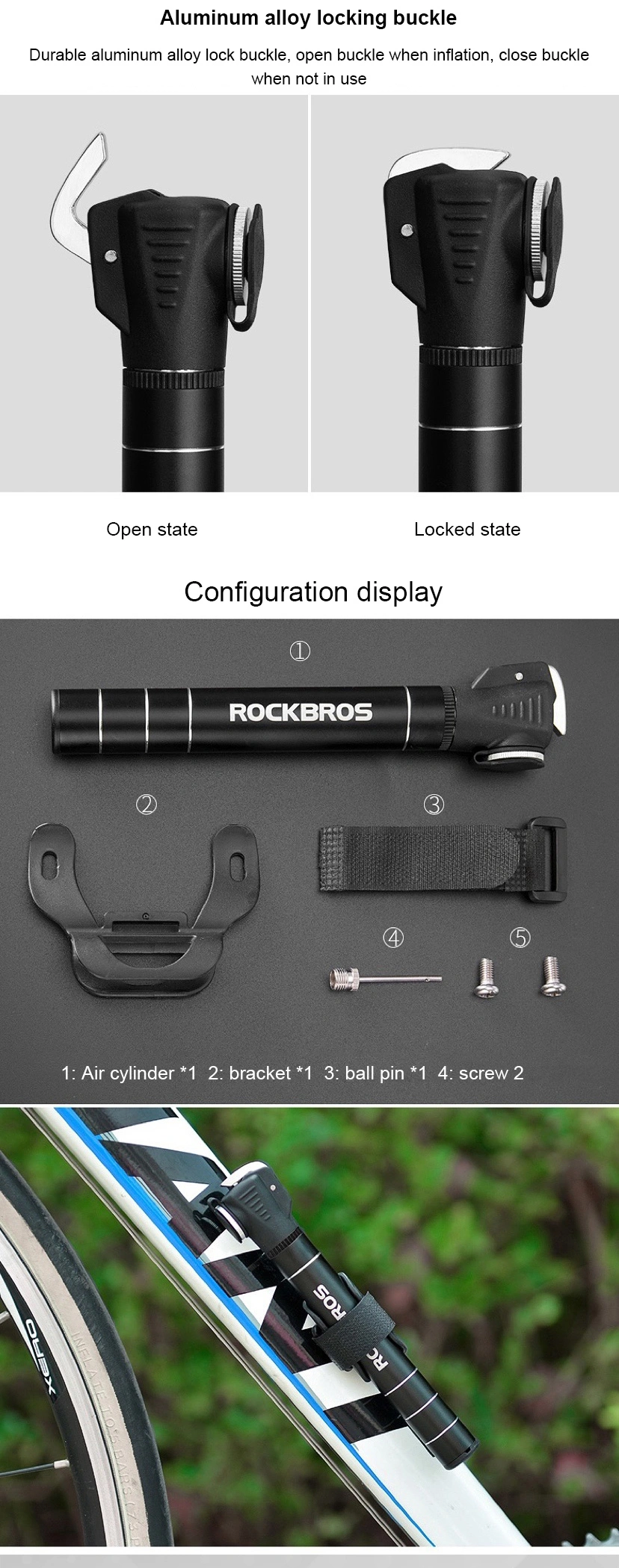 Direct Sales Rockbros Mountain Bike Accessories Two-Way Pump Bicycle Portable Mini Pump