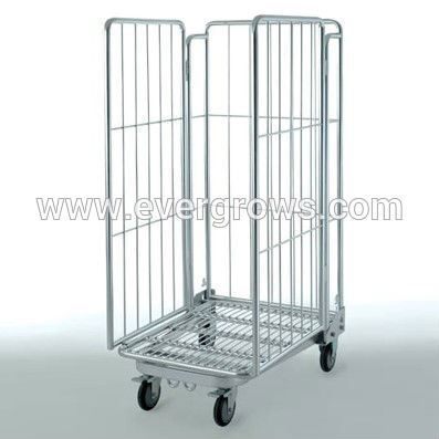 3 sides security metal wire mesh roll container/foldable roll cage