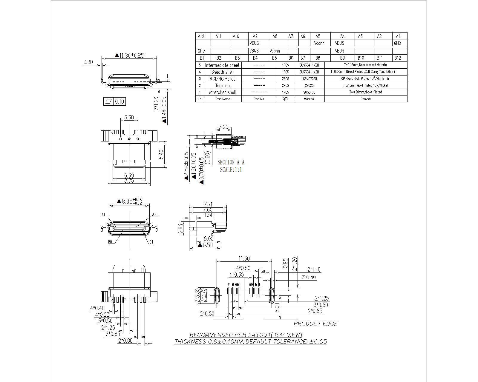 WU3.1FM37-S-L-A-X-X Type-C 8P Female 90° SMT H=7.6,With Two Legs DIP Type WU3.1FM37-S-L-A-X-X Type-C 8P Female 90° SMT H=7.6,With Two Legs DIP Type