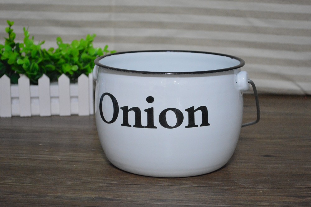 Enamel Coating Storage Pot Set Potato Pot Onion Pot with Pail