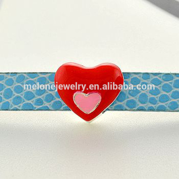 DIY fashion red enamel double heart 8mm slide charms bulk charms