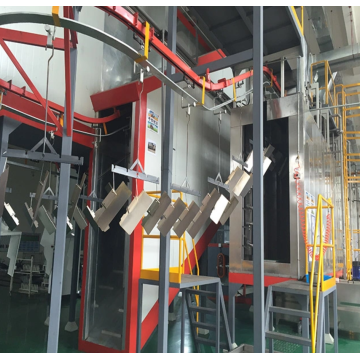 Powder coating line for metal surfaces