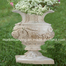 Hand Carved Vases in White Marble Cemetery