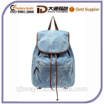Light Blue waxed canvas backpack with string for student