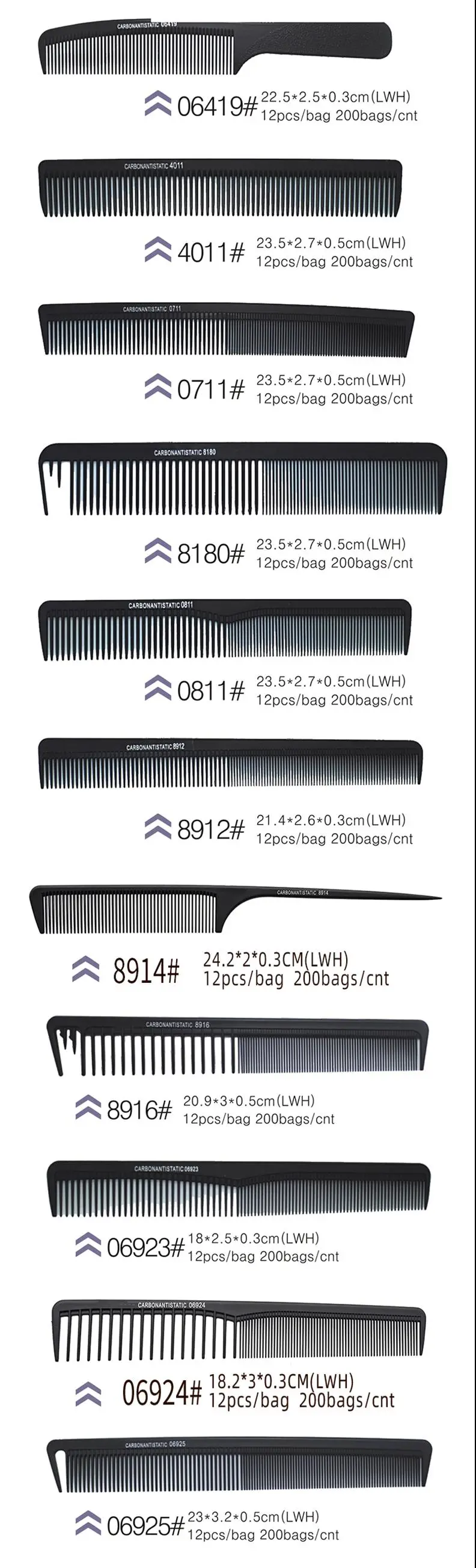 Custom Logo High Quality Black Straight Hair Combs PRO Salon Hairdressing Antistatic Carbon Fiber Comb for Barber Hair Cutting