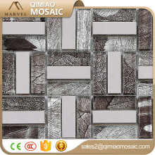 15x48 mm Strip Kitchen Wall Backsplash Decorative Metal Mix Glass Mosaic Tile