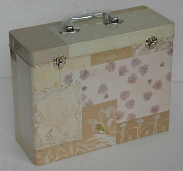 Rectangular cosmetic storage tin box with handle