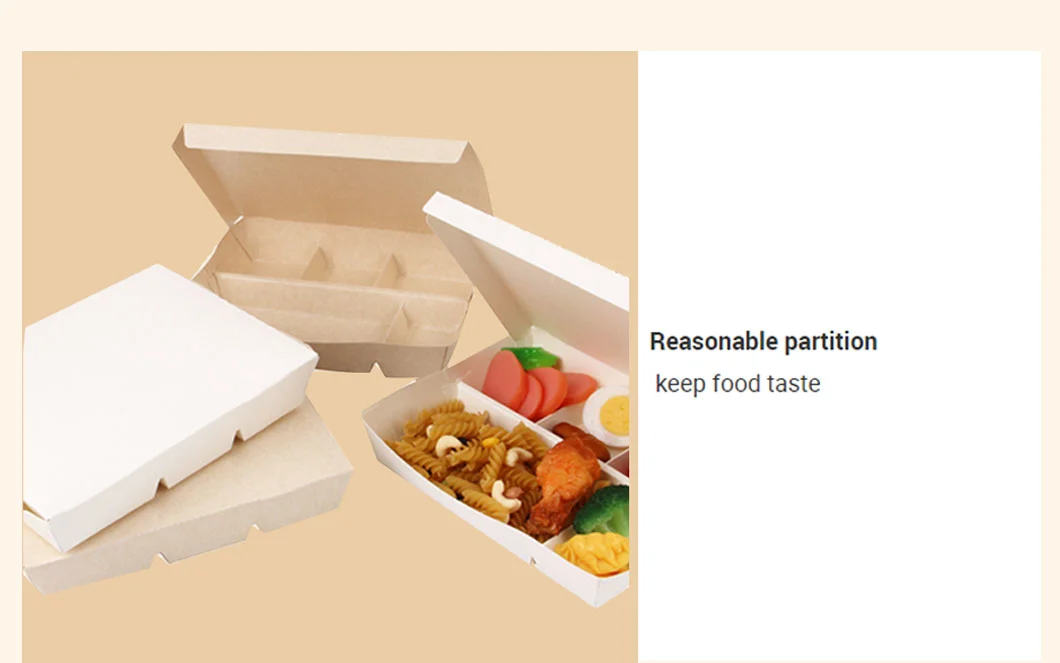 Biodegradable Takeaway Kraft Paper Lunch Container Box Disposable Lunch Paper Boxes with Compartment