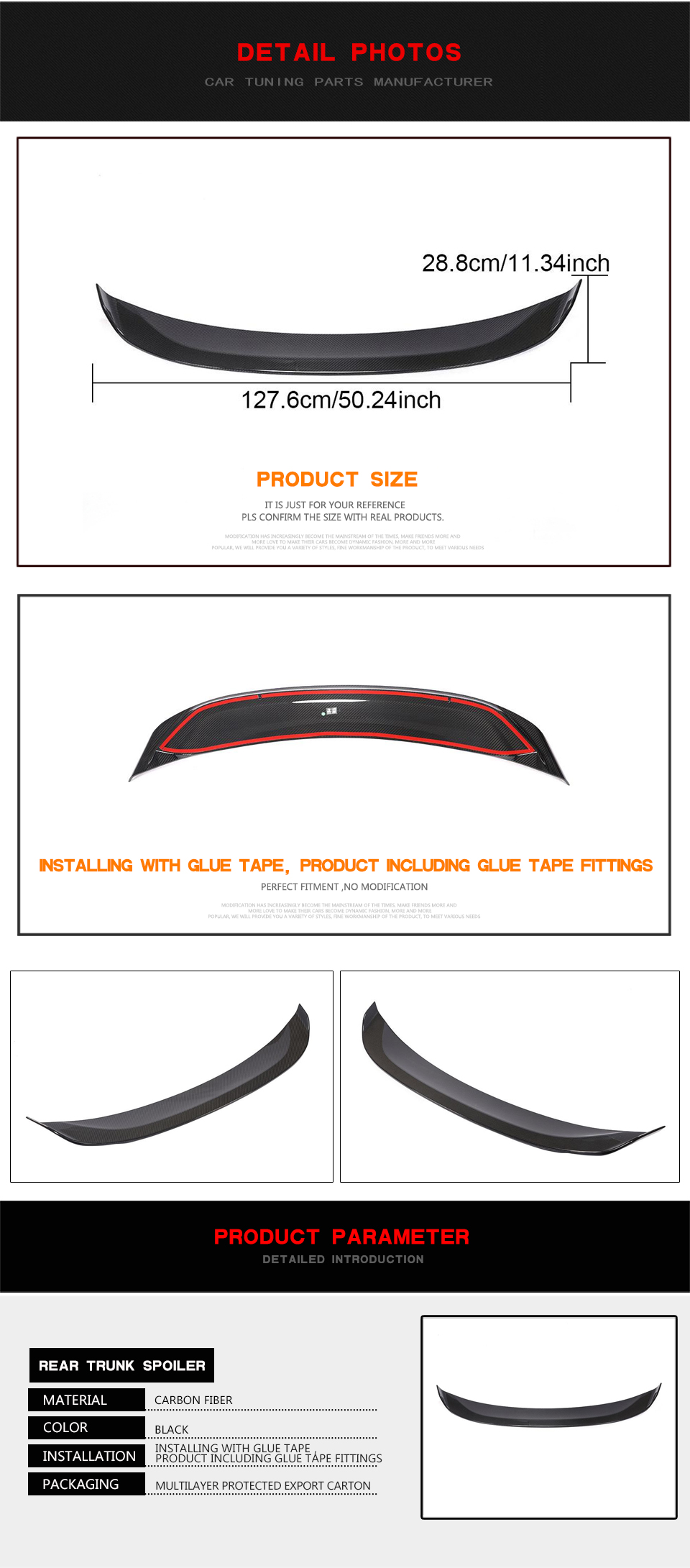 Jcsportline Carbon Fiber 718 GTS Rear Spoiler for Porsche 718 Boxster GTS Convertible 2-Door 2016-2021