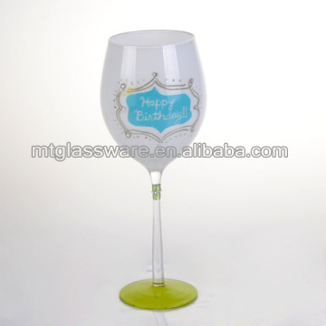 hand mouth blown wine glass hand painted coloful wine glass