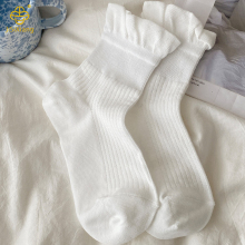 Korean version black fungus lace solid color mid tube socks for students